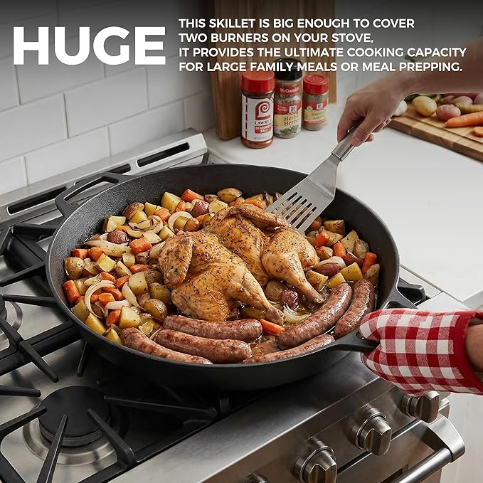 EDGING CASTING Pre-Seasoned Large Cast Iron Skillet 17 Inch, Dual Handle