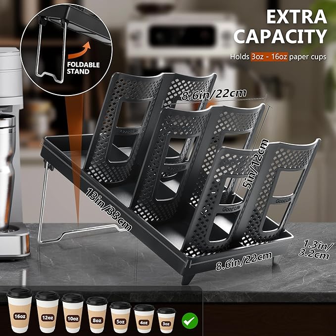 6-Slot Paper Cup and Lid Holder, Disposable Coffee Cup Dispenser, Upright Paper - Image 2