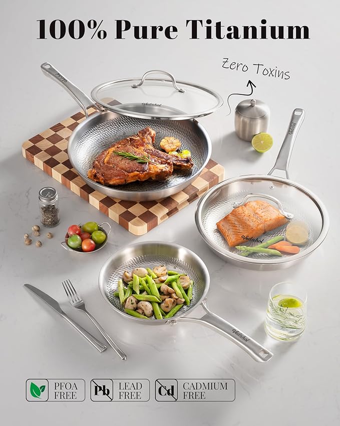 Titanium Au Gratin Pans Set 8/10/12 Inch, Pure Titanium Hammered Frying Pans - Image 2