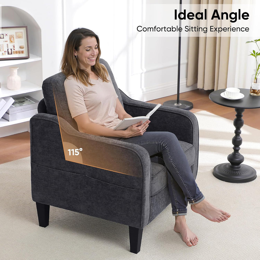 Accent Chairs Set of 2, Upholstered Living Room Chairs with Side Pocket, Mid ...