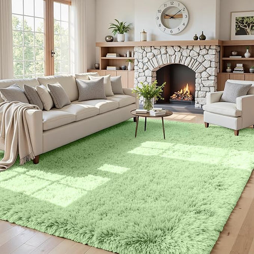 5x7 Area Rugs for Living Room Rug: Soft Fluffy Shag Mint Green Rugs for Bedroom by CarpetAddColortoYourLife