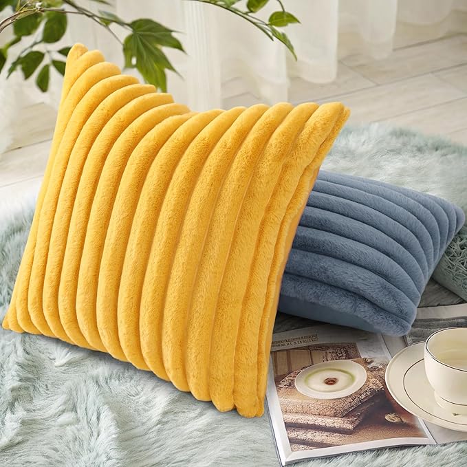 decorUhome Summer Cozy Faux Fur Throw Pillow Covers 26x26 Set of 2 Decorative - Image 4
