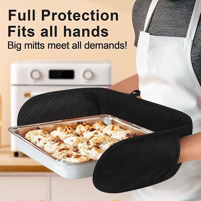 Philorn Black Double Oven Mitts，Heat Resistant 260℃ Waterproof Silicone Glove - Image 4