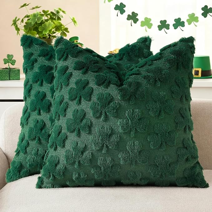 decorUhome St. Patrick’s Day Shamrock Green Pillow Covers 20x20 Inch Set of 2 by decorUhome