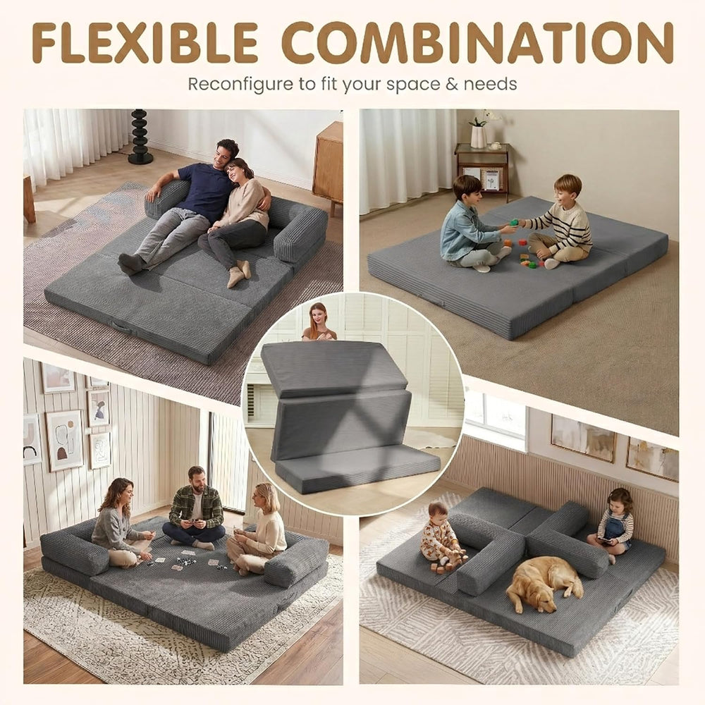 Convertible Sofa Bed Full,5-in-1 Folding Boneless Couch Corduroy Futon Sofa B...