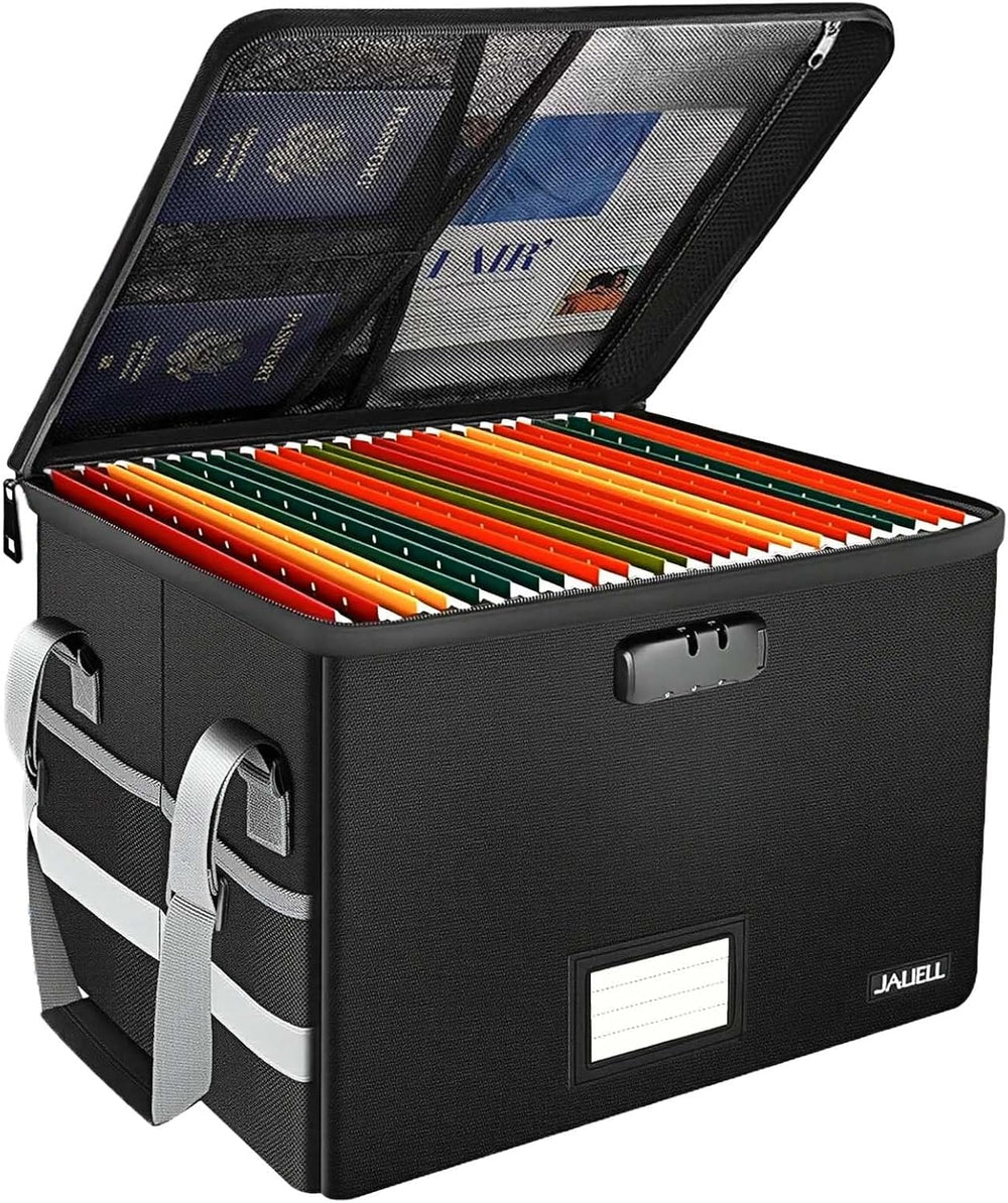 Fireproof File Box with Lock, Document Storage Organizer with Lid, Handle