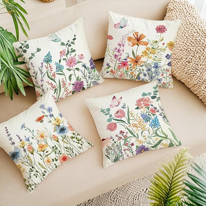 ONFAON Spring Pillow Covers 16x16 Inch Set of 4, Seasonal Floral Outdoor - Image 5