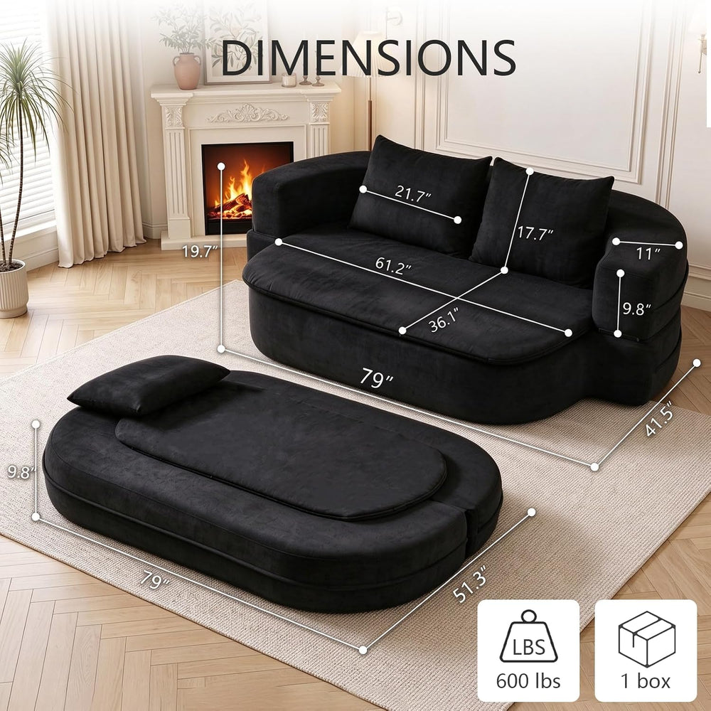 79" Convertible Futon Sofa Bed with Blanket, Loveseat Boneless Couch