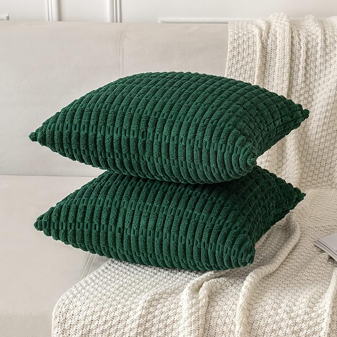MIULEE Pack of 2 Dark Green Corduroy Decorative Euro Sham Pillow Covers 24x24 - Image 3