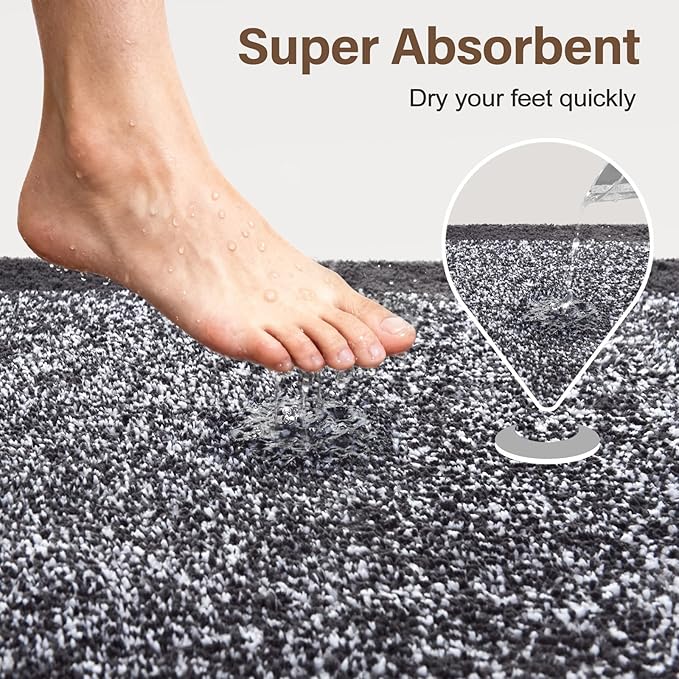 60x24 Long Bathroom Rugs Washable Non Slip, Dark Grey Bath Mat - Image 7