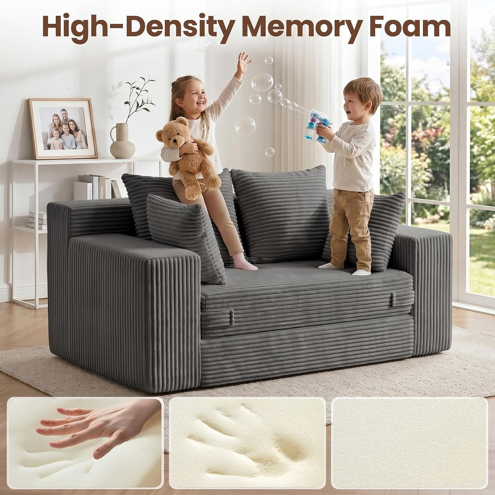 JUIKURY Boneless Mini Couch 53 Inch, 3-in-1 Gray Boneless Couches Covertible ...