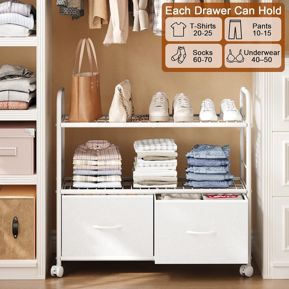 Metal Closet Organizers and Storage with Fabric Drawers, 3-Tier Heavy Duty