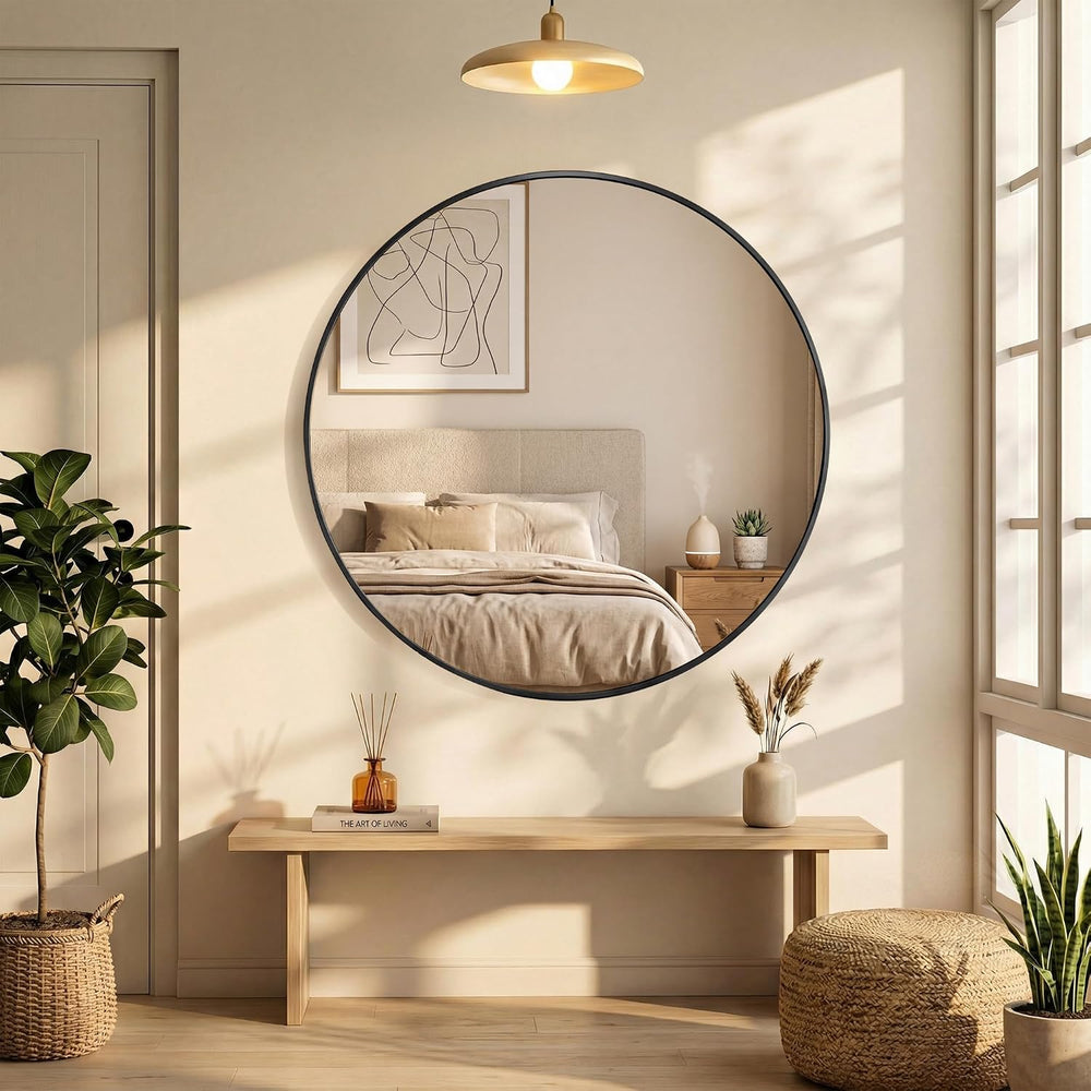 20 Inch Black Round Bathroom Wall Mirror, Round Mirrors for Wall Decor, Circl...