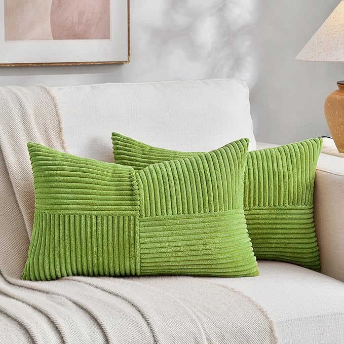 Fancy Homi Set of 2 Lime Green Lumbar Decorative Throw Pillow Covers 14x24 Inch by Fancy+Homi