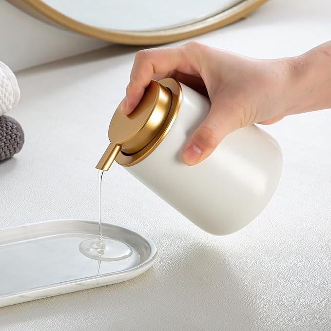 Enra Ceramic Soap Dispenser, 12 Oz Wide-Mouth Hand Lotion Dispenser - Image 5