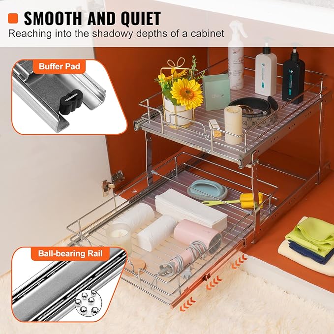 VEVOR 2 Tier 17"Wx21.2"Dx15.2"H Pull Out Cabinet Organizer, Heavy Duty Slide - Image 3