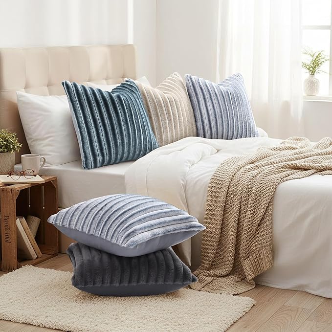 decorUhome Cozy Faux Fur Throw Pillow Covers 26x26 Set of 2 Decorative Soft - Image 6