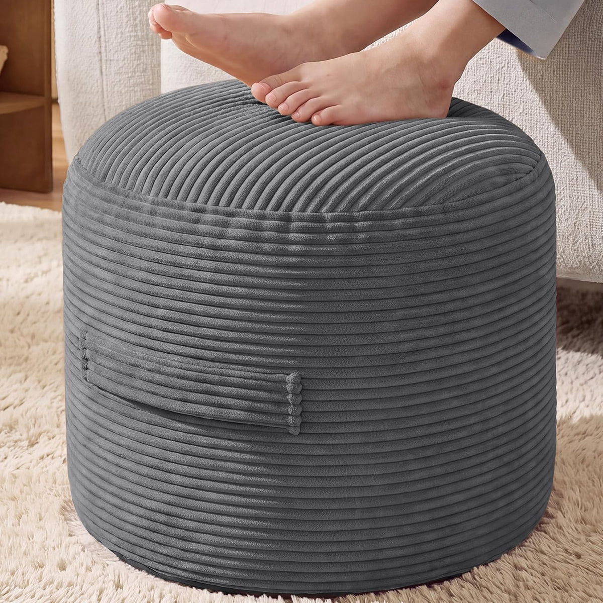 songmics stuffed pouf ottoman, 20" round foot rest, main product view