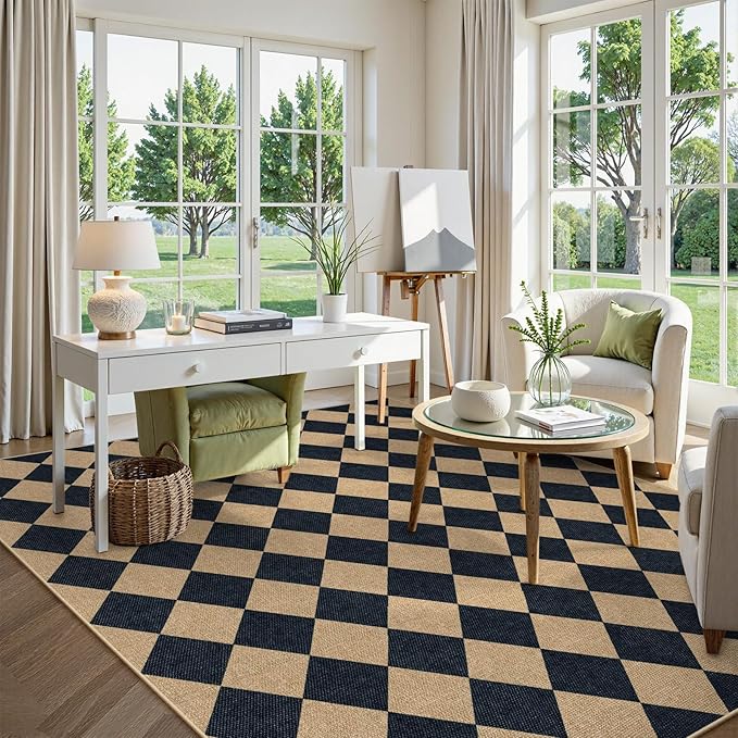 Lahome Colette Checkered Easy Jute Area Rug 8x10, Large Living Room Patio Rug - Image 6