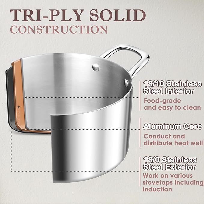 Herogo 4.5 Quart Stock Pot, Tri-Ply Cooking Pot - Image 3