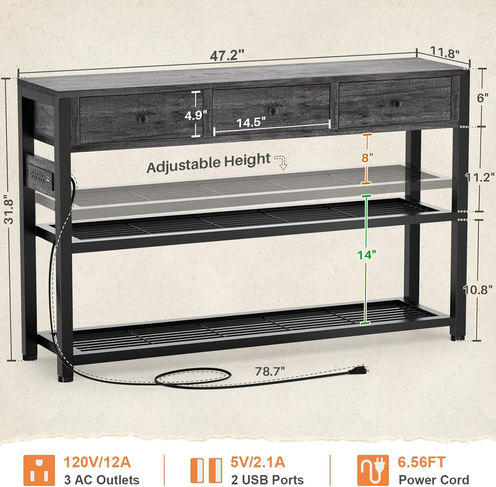 Ecoprsio 47'' Entryway Table with Outlets and USB Ports, Console Tabl...