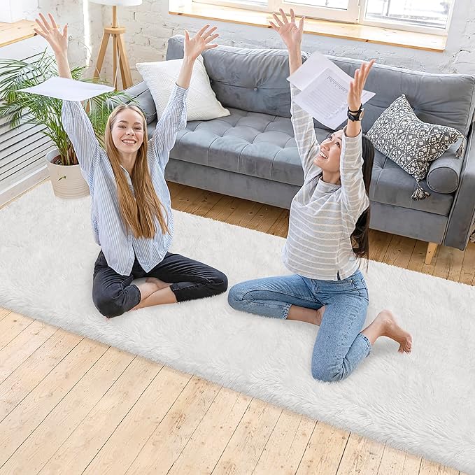 Runner Rug for Bedroom White 2x10ft Fluffy Area Rug Bedside Runner Rug for Kids - Image 2