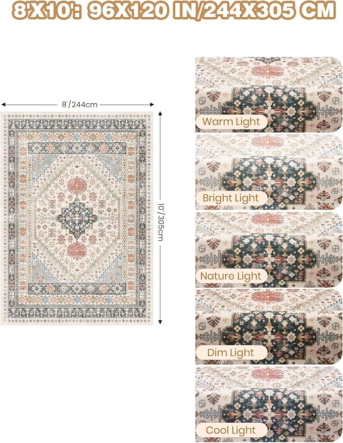 Washable Rugs 8x10 Area Rugs for Living Room, Non-Slip Backing Large Rug for - Image 2