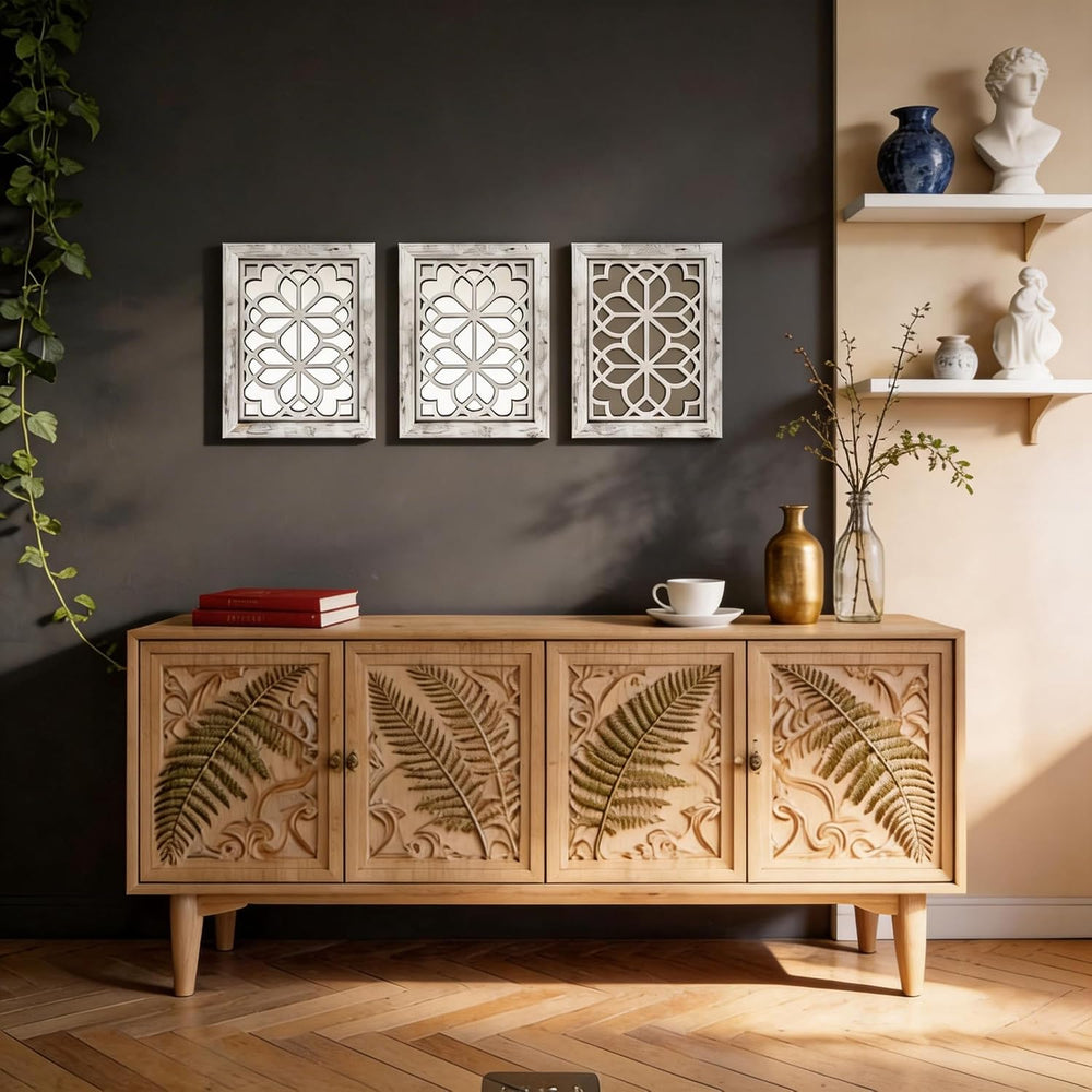 Set of 2 13x17 Inch Rectangular Shatterproof Decorative Wall Mirrors, Boho Fa...
