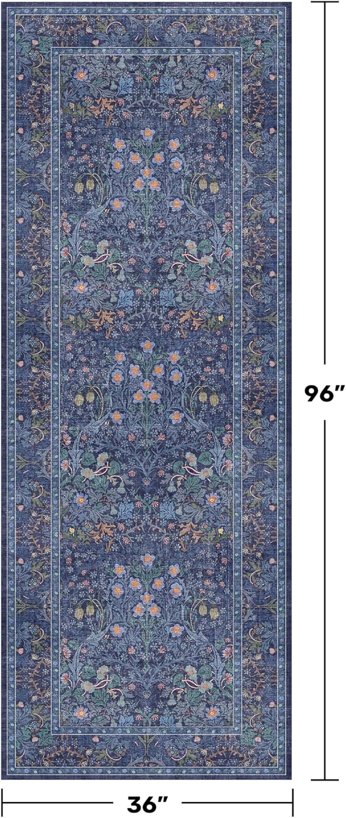 Dark Blue 3x8 Wide Hallway Runner Rugs Indoor Non Slip, 8ft Oriental Washable - Image 2