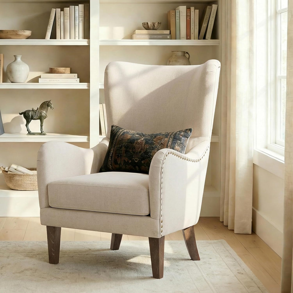 Merax 2Pcs High Wingback Accent Chair with Linen Upholstery, Mid-Century Mode...