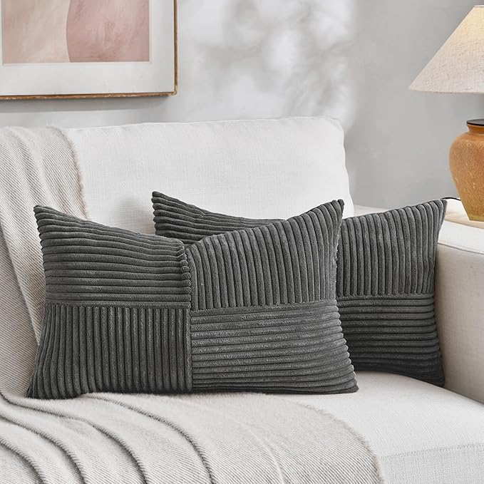 Fancy Homi 2 Packs Dark Gray Lumbar Decorative Throw Pillow Covers 16x32 Inch by Fancy+Homi