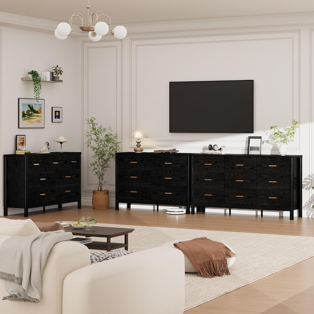 Garvee 6 Drawer Dresser, Modern Wooden Storage Chest of Drawers, Black