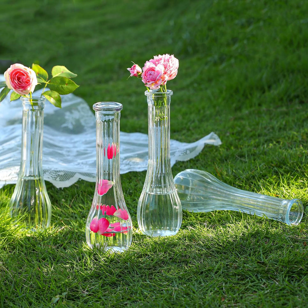 12 Pcs Clear Ribbed Glass Bud Vases for Centerpiece 8.5 Inch