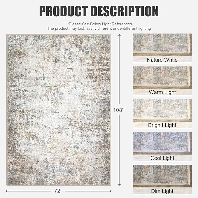 6x9 Area Rug Living Room Rug: Washable Modern Abstract Soft Thin Rug Indoor - Image 2