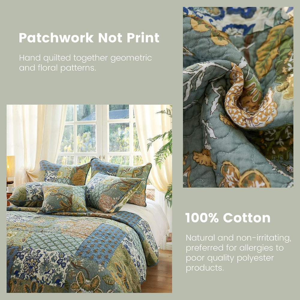 Queen Comforter Set for Bed - 100% Cotton Quilts Queen Size, Green, Sage Beds...