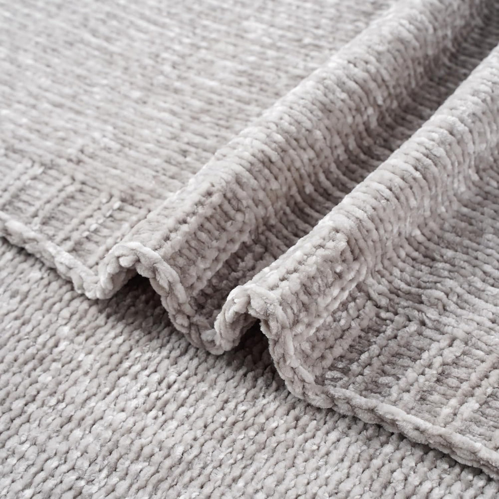 Chenille Throw Blanket for Couch Sofa, Light Grey Throw Blanket 51"x67&q...