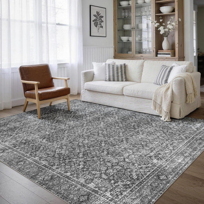 6x9 Rug for Living Room Bedroom NonSlip Vintage Carpet Grey Washable Rugs