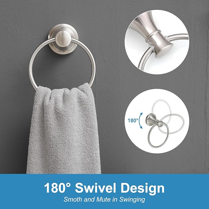 RUMOSE Toilet Paper Holder and Hand Towel Ring Brushed Nickel Wall Mount - Image 3