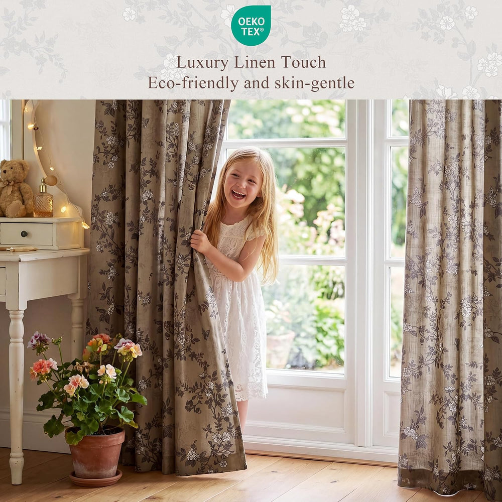 StangH Brown Linen Pinch Pleat Curtains Floral Fall Decor 96 Inches