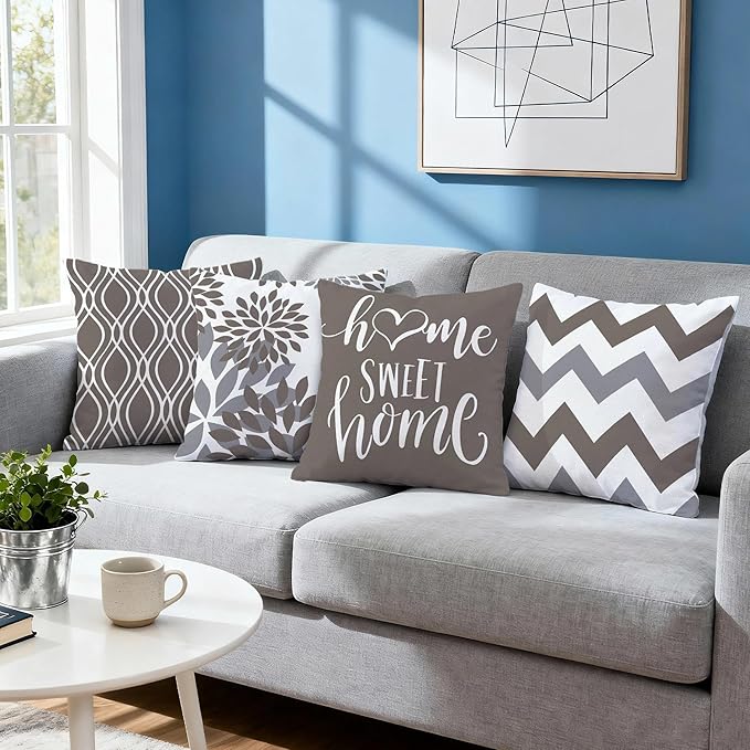 Hexagram Geometric Grey Pillow Covers 16x16 Set of 4, Decorative Outdoor Boho - Image 7