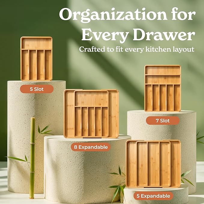 SMIRLY Silverware Drawer Organizer – Bamboo Kitchen Drawer Organizer, - Image 10