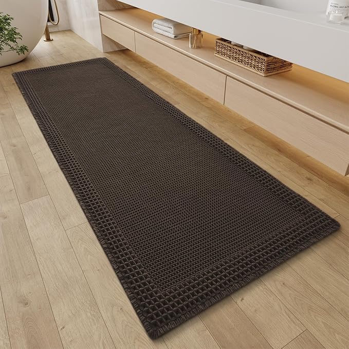RESARE Waffle Bathroom Runner Rugs, Super Absorbent Bath Mat Non Slip Washable by Resare