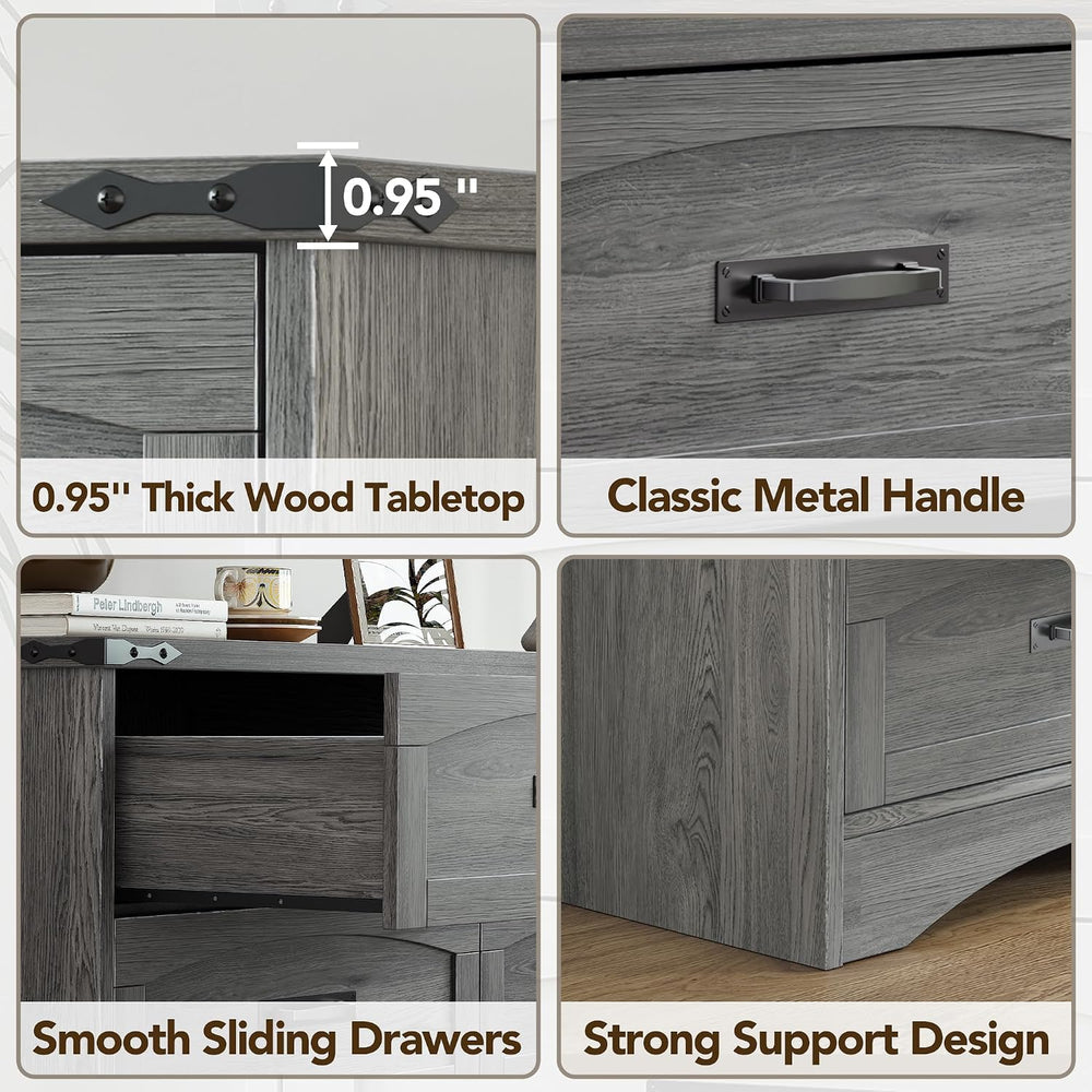 Decofy 47" Farmhouse 6-Drawer Dresser for Bedroom, Grey