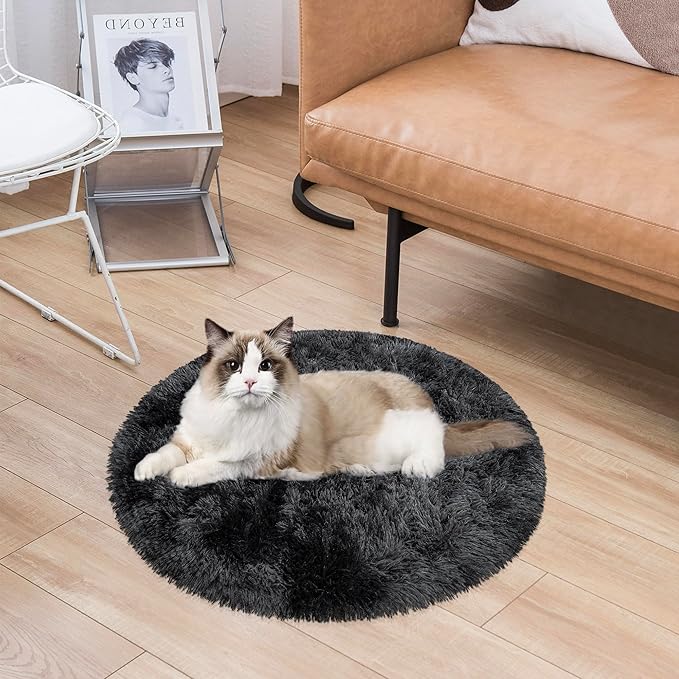 Tie Dye Black Round Rugs Small 2x2 ft Fluffy Circle Rug Furry Carpet Shaggy - Image 4