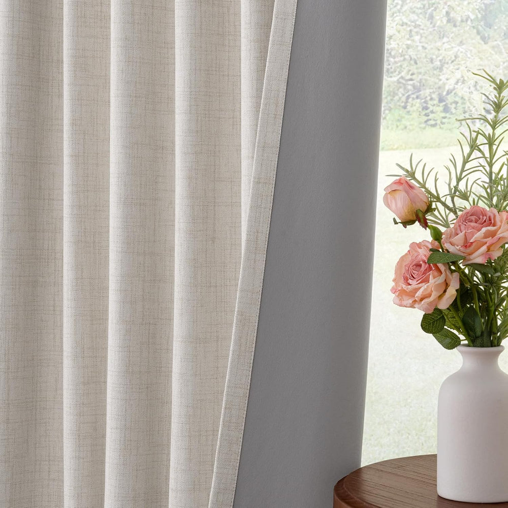 INOVADAY Linen Textured 100% Blackout Sliding Door Curtains 102x84 Beige