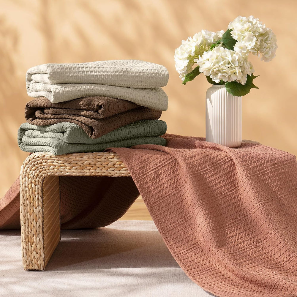 PHF Lightweight Waffle Weave Blanket Queen Size 90"x 90", Soft Wove...