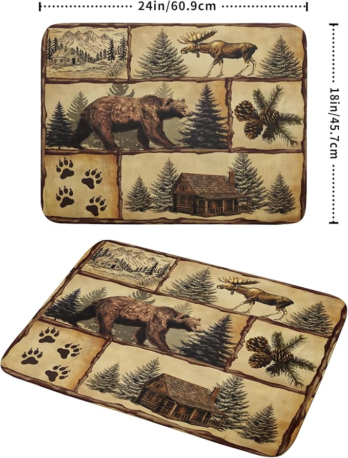 Vintage Bear Moose Dish Drying Mat 18x24 Inch Country Cabin Absorbent Dish - Image 2