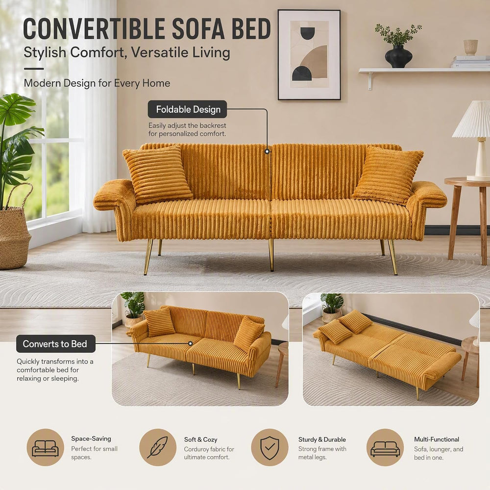 79" Convertible Sleeper Sofa Bed, 2-Seat Futon Couch with 2 Pillows