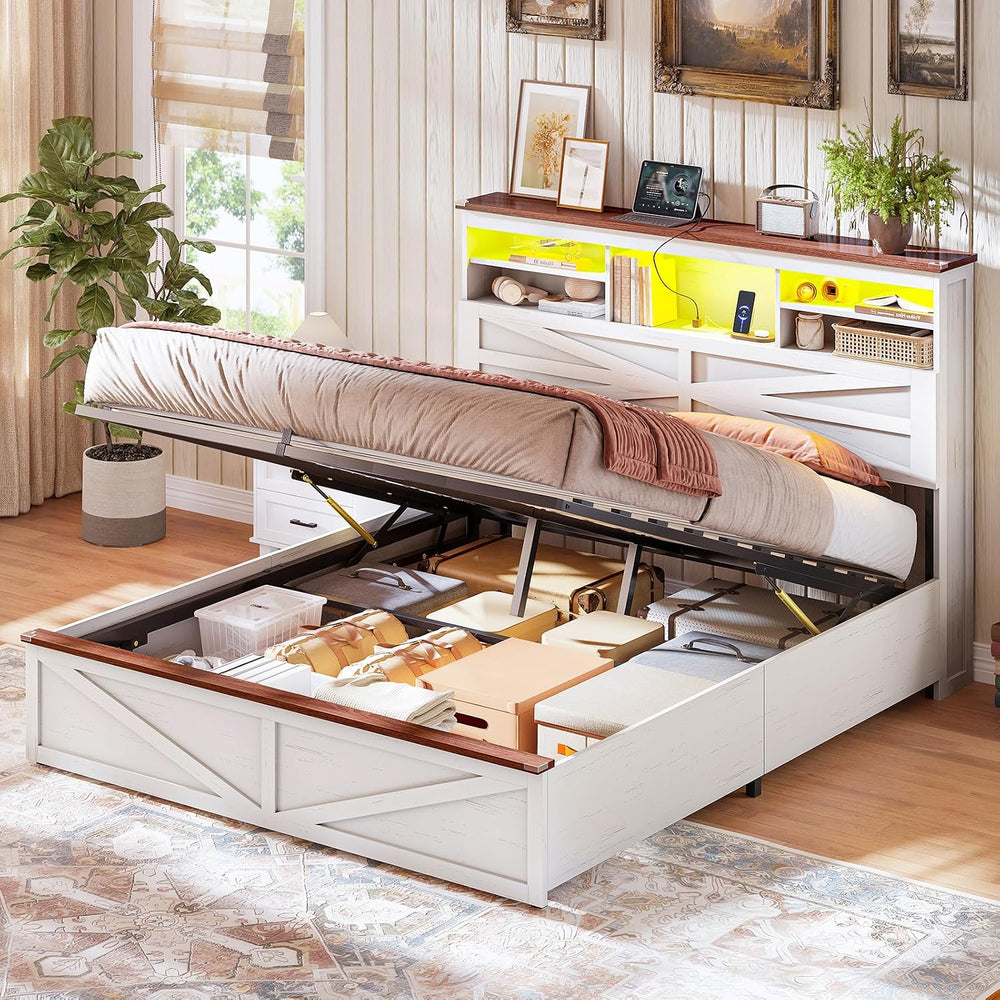 AOGLLATI Farmhouse Full Size Bed Frame with Lift Up Storage,Antique White