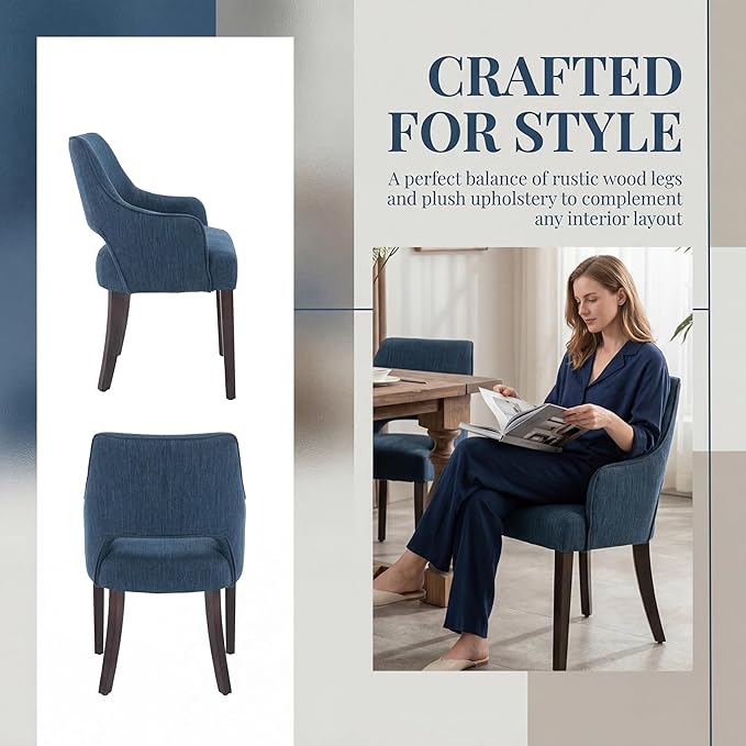 Farmhouse Dining Chairs Set of 2 Upholstered Linen Kitchen Chairs Accent Side...